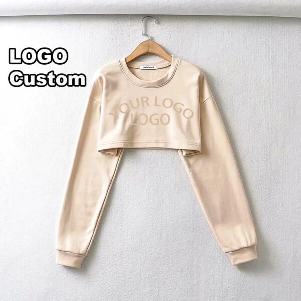 Logo Custom Quality Causal Fashion Crewneck Long Sleeve Crop Top Solid Color Top Women'S Hoodies & Sweatshirts - Image 2