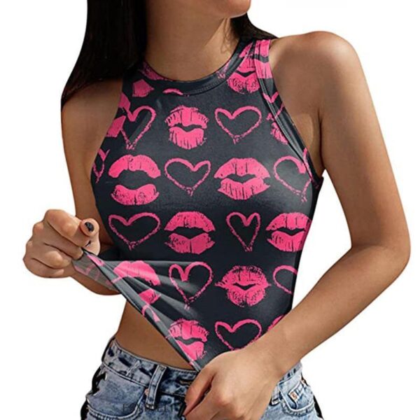 2022 New Arrival Spring Summer women's Crop Top Printed Round Neck Sleeveless ladies Casual Vest t shirt tank tops - Image 2