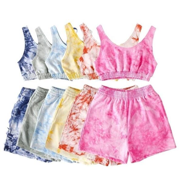 trending products 2022 summer new arrivals two piece set cotton women clothing tie dye crop top shorts set - Image 6