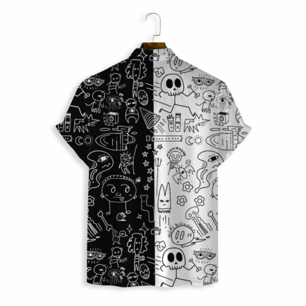 Free Sample All Over Print Button Up Shirt Cartoon Graffiti Shirt Breathable Summer Shirts Men