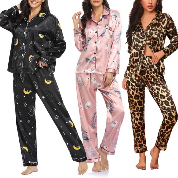 2021 Womens new arrival homewear pajamas suit pijamas sexy long sleeve silk satin pajama - Image 6