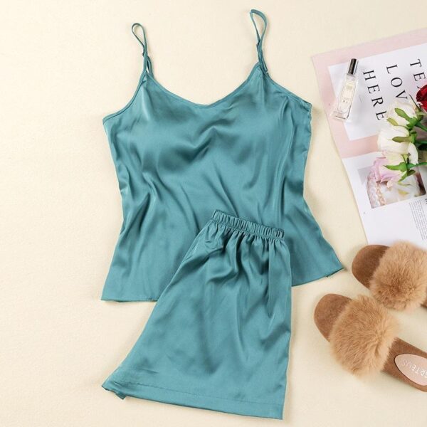 2023 Satin pajamas women's sleeveless tank tops two piece shorts set comfy silk pyjamas sleepwear for women pj sets - Image 4