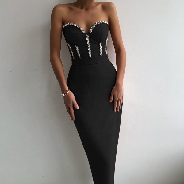 Sexy Strapless Women Dress Bodycon 2022 Summer New Elegant Beading Party Evening Club Midi Dresses - Image 6