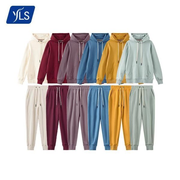 YLS Wholesale 360g French Terry Cotton Sweatpants And Hoodie Set Mens Custom Embossed Logo Two Piece Track Sweat Suit For Men - Image 2