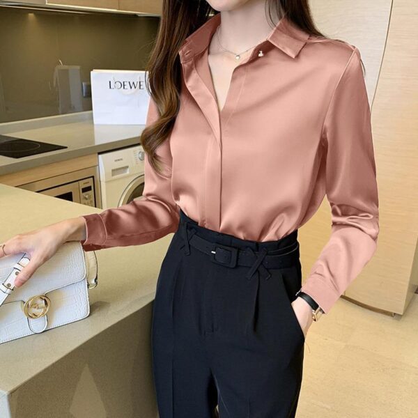 Silk Shirts Women White Long Sleeve Blouse Office Lady Satin Blouse Tops Plus Size Women Basic Simple temperament Chiffon Shirt - Image 2