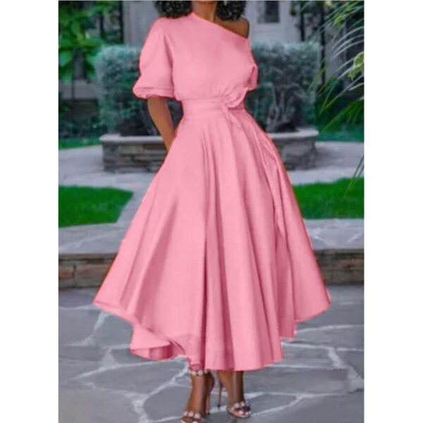 YQY007 Latest Design Women Summer Dress 2022 One Shoulder Lace Up Waist Elegant Casual Dresses