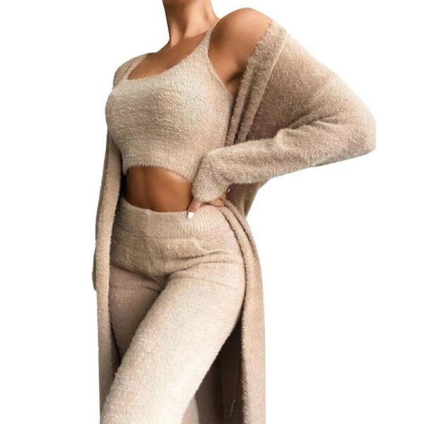 Woman Teddy Lounge Wear Set 3 Piece Tracksuits Fleece Pajamas Sets Female Nightwear Cardigan Sleepwear Sexy Lingerie - Image 4