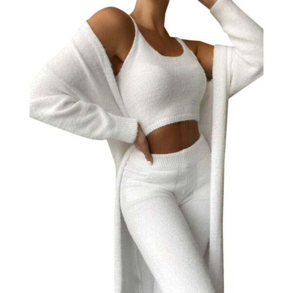 Woman Teddy Lounge Wear Set 3 Piece Tracksuits Fleece Pajamas Sets Female Nightwear Cardigan Sleepwear Sexy Lingerie