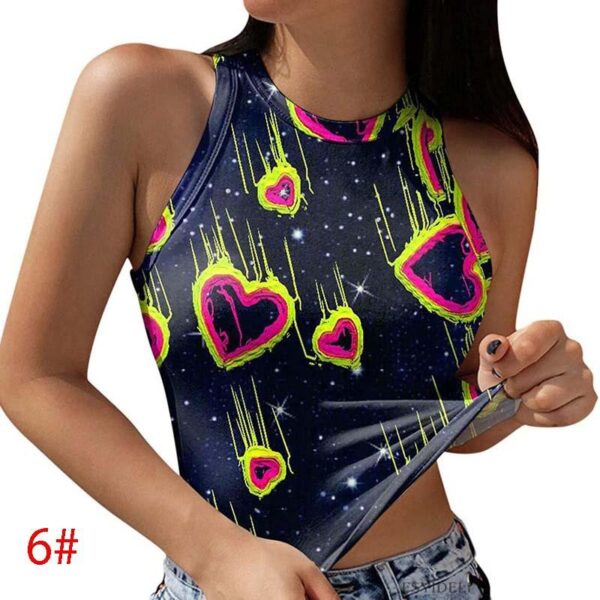 2022 New Arrival Spring Summer women's Crop Top Printed Round Neck Sleeveless ladies Casual Vest t shirt tank tops - Image 5