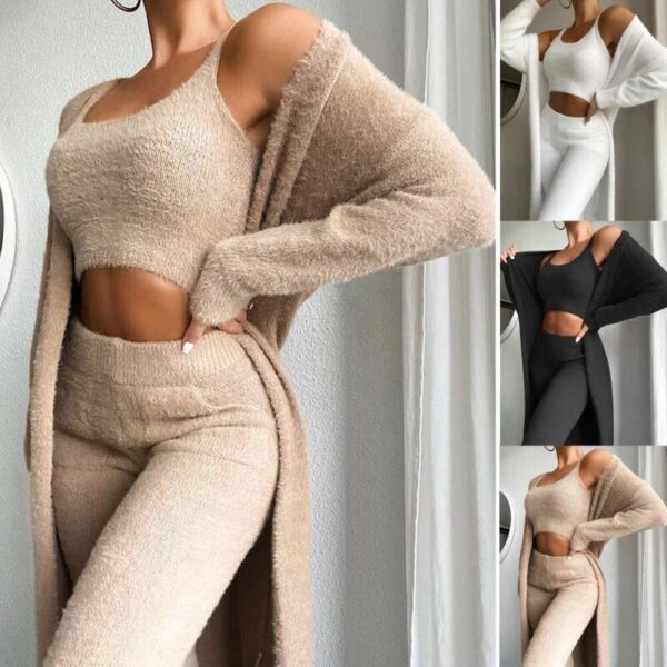 Woman Teddy Lounge Wear Set 3 Piece Tracksuits Fleece Pajamas Sets Female Nightwear Cardigan Sleepwear Sexy Lingerie - Image 6