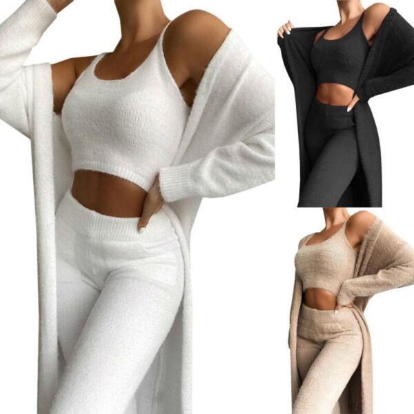 Woman Teddy Lounge Wear Set 3 Piece Tracksuits Fleece Pajamas Sets Female Nightwear Cardigan Sleepwear Sexy Lingerie - Image 2