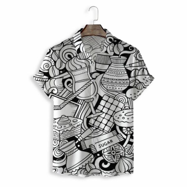 Free Sample All Over Print Button Up Shirt Cartoon Graffiti Shirt Breathable Summer Shirts Men - Image 3