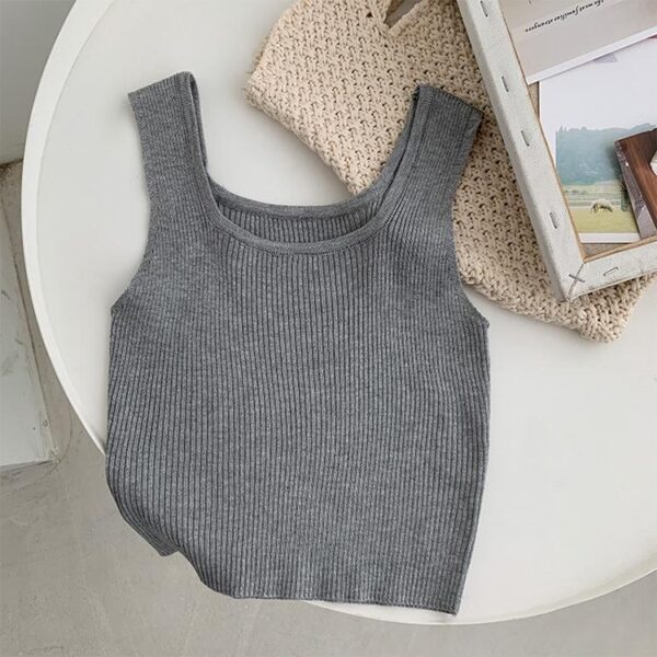 Trendy Female Knitted Bottoming Sleeveless Crop Tops Fitness Workout Women Crop Tank Top - Image 4